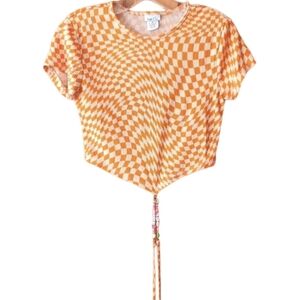 Rue 21 Orange Optical‎ Illusion Checked Tie Back Cropped Top Size Juniors Medium